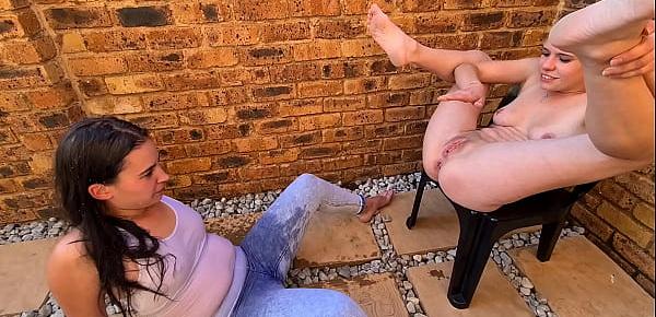  Two piss sluts having some wet piss fun outside in the garden